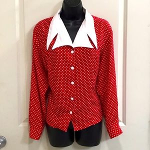 Polka dot wide lapel fitted blouse